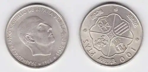 100 Pesetas Silber Münze Spanien 1966 (155956)
