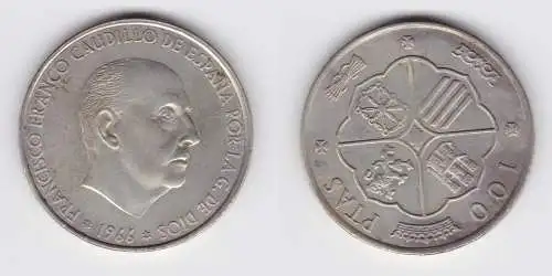 100 Pesetas Silber Münze Spanien 1966 (155948)