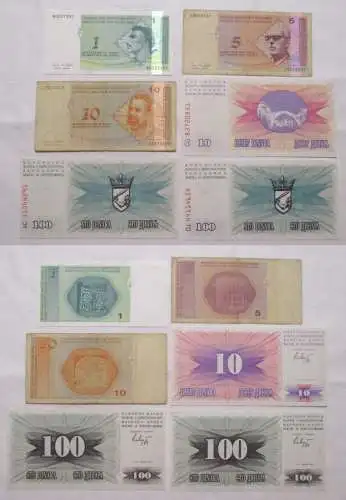 1 bis 100 Dinar Dinara 6 Banknoten Bosnien Bosnia  (155173)