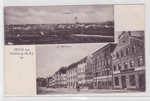 50086 Mehrbild Ak Gruss aus Vilsbiburg Totalansicht und am Marktplatz 1910
