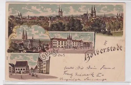 07441 Ak Lithographie Gruß aus Halberstadt Kaserne usw. 1898