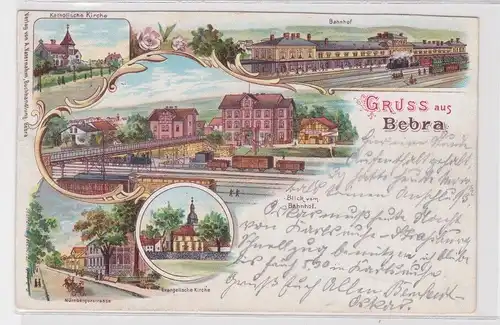 00617 AK Lithographie Gruss aus Bebra - Bahnhof, Kirchen usw.1898