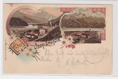 47114 Lithographie Ak Gruss vom Ober Engadin Schweiz 1898