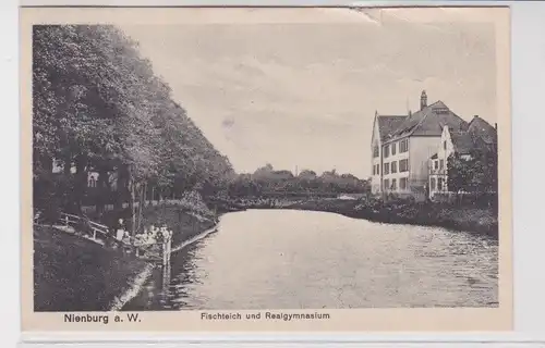 39317Ak Nienburg an der Weser Fischteich und Realgymnasium 1917