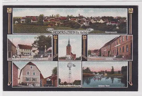 906461 Mehrbild Ak Hedersleben Bz.Halle Gasthöfe, Schule, Windmühle usw. um 1910