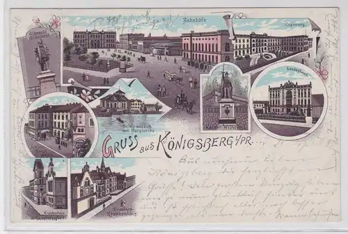 49781 Ak Lithographie Gruß aus Königsberg Ostpreußen Bahnhöfe usw. 1898