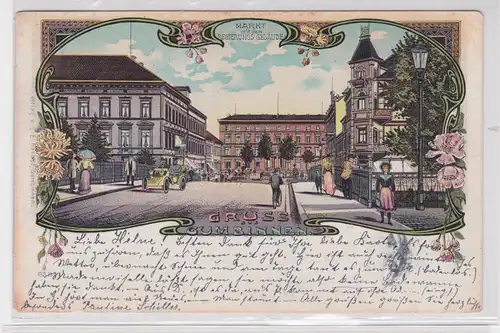 904927 Ak Lithographie Gruß aus Gumbinnen Gussew Ostpreußen 1907