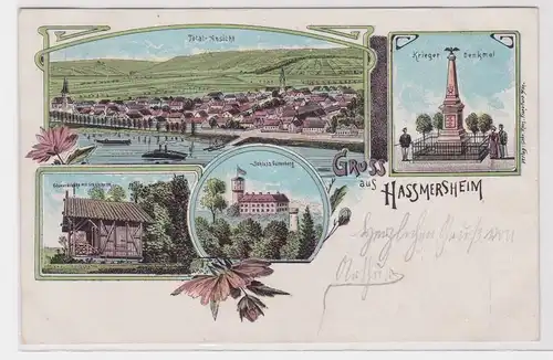 903106 Ak Lithographie Gruß aus Hassmersheim Kriegerdenkmal usw. 1904