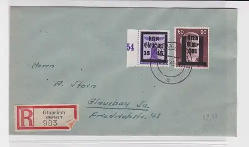 906733 Brief Einschreiben Lokalausgabe Glauchau 1945 Mi 17 + 24