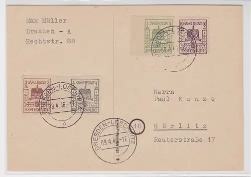 906629 Postkarte Lokalausgabe Finsterwalde 09.4.1946 Mi 1-3 + 12