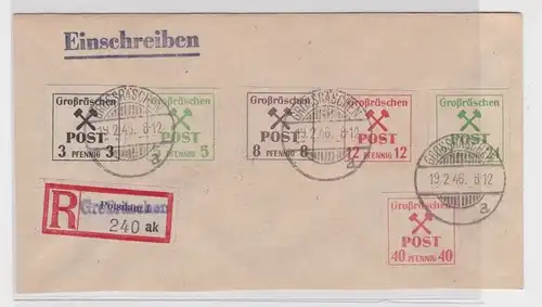 906392 Einschreibebrief Lokalausgabe Großräschen 1946 Mi 31 + 33 + 35 + 37 + 39
