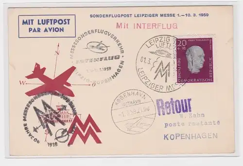 907324 Postkarte Messesonderflugverkehr Interflug Leipzig-Kopenhagen Retour 1959