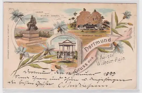 49807 Ak Lithographie Gruß aus Dortmund Kaiser Wilhelm Hain 1899