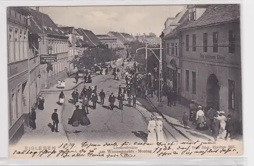 67607 Ak Eisleben Lindenstraße am Wiesenmarkts-Montag 1904