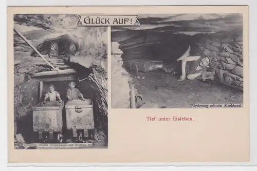 904294 Mehrbild Bergbau Ak Tief unter Eisleben "Glück Auf!" um 1910