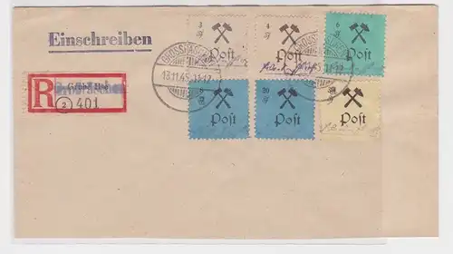 906506 Einschreibebrief Lokalausgabe Großräschen 1946 Mi 13-14 + 16-17 + 20 + 22
