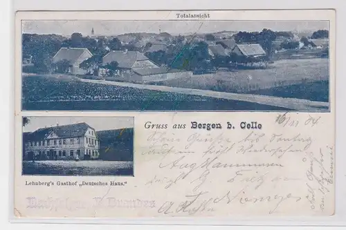 905577 Ak Gruß aus Bergen bei Celle Lehnbergs Gasthaus "Deutsches Haus" 1904