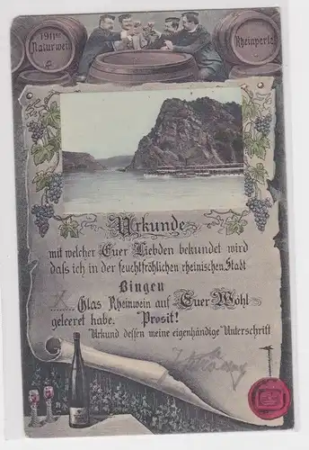 904742 Urkunden Ak Bingen 1911er Naturwein Rheinperle 1913