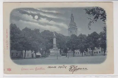 900674 Mondscheinkarte Gruß aus Genthin Marktplatz 1898