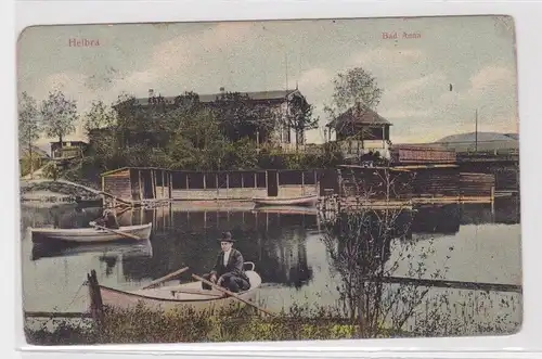 98671 Ak Helbra Bad Anna Teich mit Ruderboot um 1910