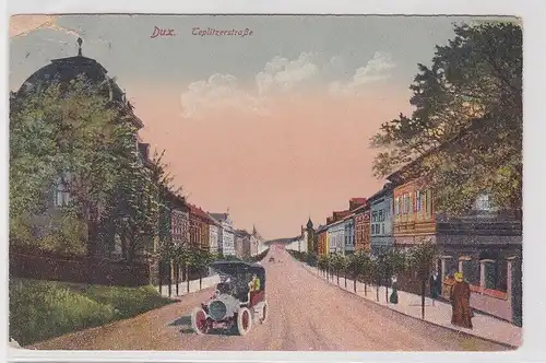 77457 AK Dux  Duchcov in Tschechien Teplitzerstrasse mit Automobil um 1910