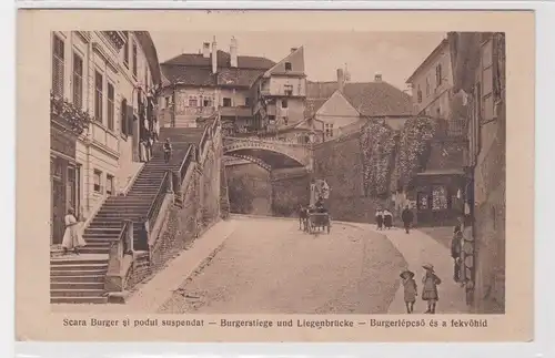 51478 Ak Sibiu Hermannstadt Burgerstiege und Liegenbrücke 1933