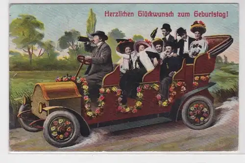 05007 Herzlichen Glückwunsch zum Geburtstag! Ak Auto mit Partygästen 1910