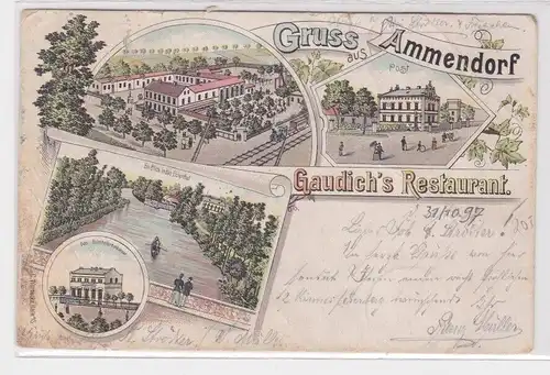 14395 Ak Lithographie Gruß aus Ammendorf Gaudichs Restaurant 1897