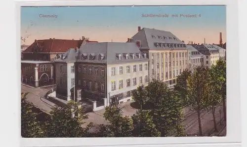 906180 AK Chemnitz - Schillerstraße mit Postamt, Totalansicht mit Allee 1929