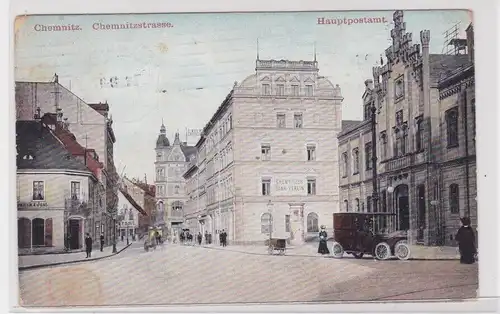 903065 Ak Chemnitz - Chemnitzerstrasse, Hauptpostamt, Bank-Verein 1910