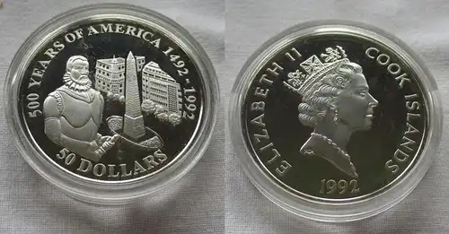 50 Dollar Silbermünze Cook Inseln 500 Jahre Amerika Pedro de Mendoza (153579)