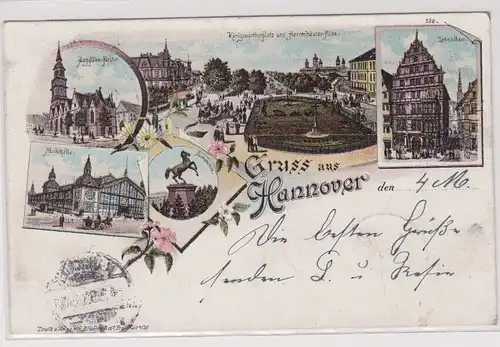 70408 Ak Lithographie Gruß aus Hannover Königswortherplatz usw. 1898