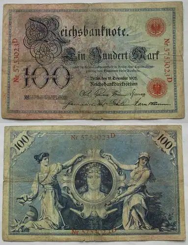 100 Mark Reichsbanknote 18.12.1905 Nr. 5753023 D Rosenberg 23 (162673)