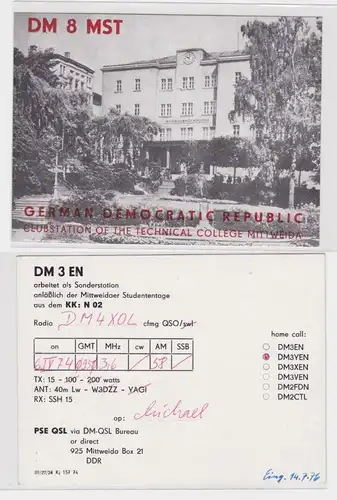 96564 QSL Karte Amateur Funker DDR Mittweida Ingenieur Hochschule 1974