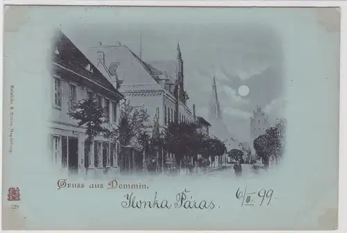 50819 Mondscheinkarte Gruß aus Demmin Strassenansicht 1899