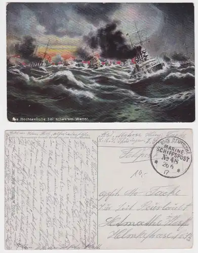 901289 Feldpost Ak Die Hochseeflotte bei schwerem Wetter MSP Nr.48, 1917