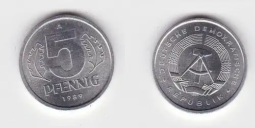 5 Pfennig Aluminium Münze DDR 1989 Stempelglanz (130742)