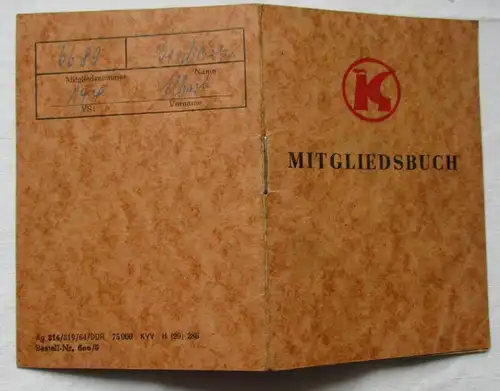 DDR Mitgliedsbuch der Konsumgenossenschaft Meuselwitz 1965 (115268)