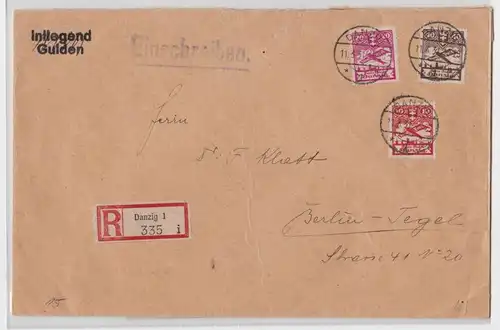 93921 seltener R-Brief Danzig 6.9.1923 Michel 202-204 nach Berlin