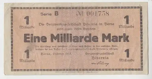 Banknote 1 Milliarde Mark Herne Bergwerksgesellschaft Hibernia 1923 (113018)