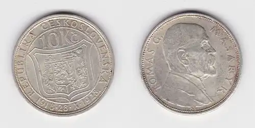 10 Kronen Silber Münze Tschechoslowakei Masaryk 1928 (141962)