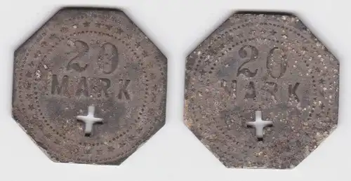 alte Zink Münze Wertmarke 20 Mark mit gestanztem Kreuz um 1920 (140453)