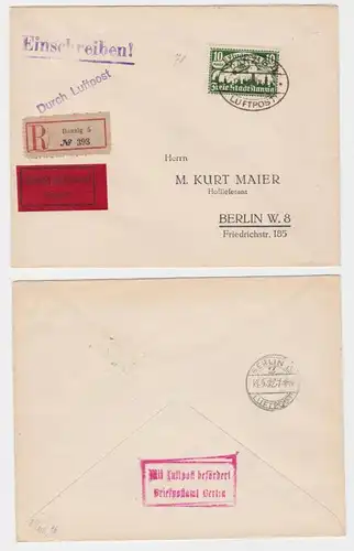21037 seltener R-Brief Danzig 17.5.1922 Michel 71 als Luftpost