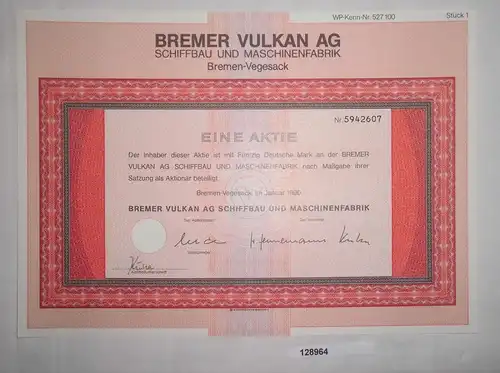 50 Mark Aktie Bremer Vulkan AG Schiffbau & Maschinenfabrik Januar 1990 (128964)