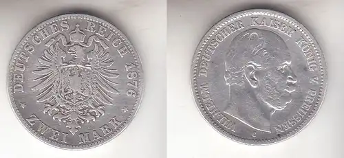 2 Mark Silbermünze Preussen Kaiser Wilhelm I. 1876 C Jäger 96  (112827)