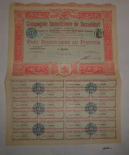 100 Franc Aktie Immobiliengesellschaft Düsseldorf Paris 15. Feb. 1905 (126740)