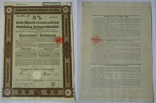 100 Goldmark Pfandbrief Sächsische Bodencreditanstalt Dresden 4.01.1928 (128719)