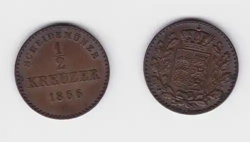 1/2 Kreuzer Kupfer Münze Württemberg 1866 ss+ (151555)