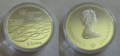 5 Dollar Silber Münze Canada Kanada Olympiade Montreal Schwimmen 1975 PP(138245)