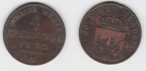 4 Pfennige Bronze Münze Preussen 1855 A s/ss (151425)